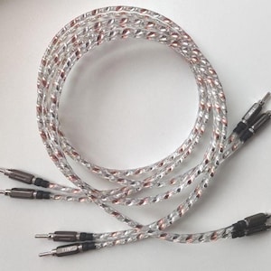 Speaker Cable Pair 14AWG – Silver Plated OFC Copper Rhodium Banana Plugs HiFi Audiophile Speaker Wire