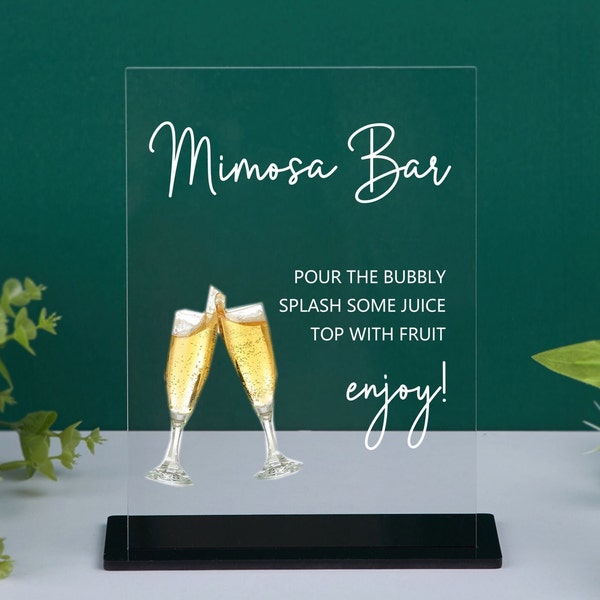 Mimosa Bar Sign Acrylic, Bubbly Bar Sign, Baby Shower Sign, Juice Tags, Clear or Forested Acrylic Sign