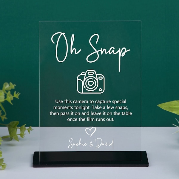 Oh Snap Sign, Wedding Disposable Camera Sign, Photo Instructions Sign, Can't Wait to See What Develops, Wedding Guest Photo, Acrylic Sign