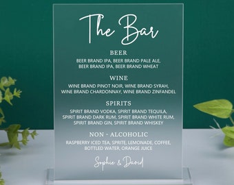 Wedding Bar Menu Sign, Signature Drink Bar Menu, Wedding Bar Sign, Acrylic Bar Menu Sign, Wedding Cocktails Menu, Frosted Acrylic Signage