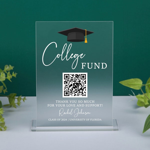 College Fund QR Code Sign, 2024 Graduation Party Sign, Modern Venmo QR Code Sign, College High School Grad, Graduation Party Table Signs