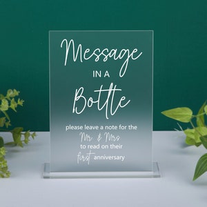 Message in a Bottle Wedding Note Guest Book Sign, Wedding Guest Book Alternative, Message to the Mr and Mrs, Wedding Reception Acrylic Sign