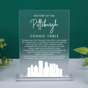 Pittsburgh Cookie Table Sign, History of Pittsburgh Cookie Table Sign, Clear or Frosted Acrylic Wedding Sign, Wedding Signage, Minimalist