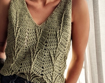 Crochet sleeveless top pattern PDF - women's top blouse crochet pattern - top pattern - crochet pattern - 4 sizes S-XL - English and Spanish