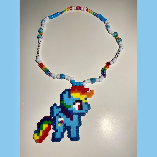 Rainbow Dash Perler Kandi Necklace