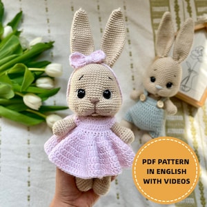 Patron de lapin au crochet - Amigurumi grandes joues, oreilles longues (PDF, anglais, vidéo)