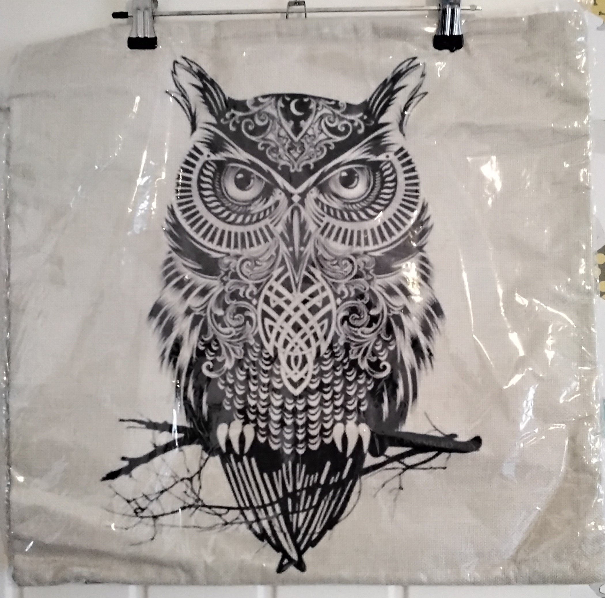 Black owl cushion cover