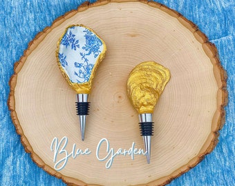 Oyster Wine Stopper | Wine Bottle Decor | Wine Gift | Blue and White
