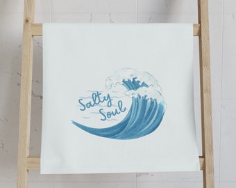 Serviette à main Salty Soul, serviette à main sur le thème de la plage, âme salée, amoureux de la plage, cadeau pour les amoureux de la plage, joli torchon de cuisine de plage, torchon de cuisine, vagues