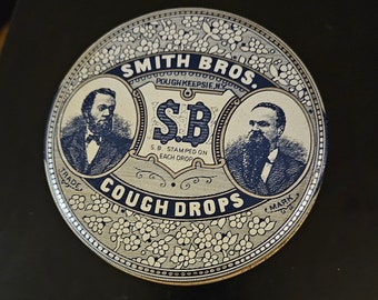 Vintage 1980 Smith Bros. Hustentropfen Bristol Ware Blau Weiß Hong Kong