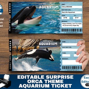 Aquarium Surprise Ticket Template - Editable Orca Theme, Printable ...