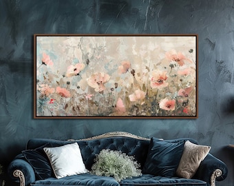 Field Of Flowers Wall Art, Vintage Floral Field Wall Decor, Minimalist Home Sign, Modern Farmhouse Canvas Art, Wildflower Large Canvas Print