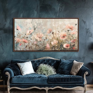 Field Of Flowers Wall Art, Vintage Floral Field Wall Decor, Minimalist Home Sign, Modern Farmhouse Canvas Art, Wildflower Large Canvas Print