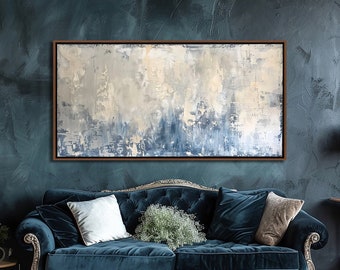 Abstract Blue Beige White Wall Art, Abstract Geometric Neutral Blue Wall Decor, Modern Home Canvas Art, Minimalist Office Large Canvas Print