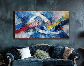 Abstract Colorful Wall Art, Vintage Wall Decor, Minimalist Home Canvas Decor, Gallery Large Canvas Print, Abstract Geometric Canvas Art Gift