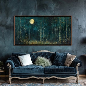 Moon & Stars Wall Art, Vintage Dark Forest Landscape Nature Decor ...