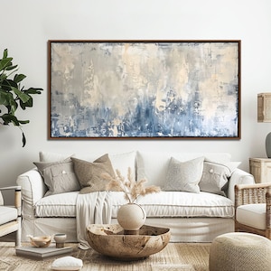 Abstract Blue Beige White Wall Art, Abstract Geometric Neutral Blue ...