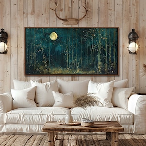 Moon & Stars Wall Art, Vintage Dark Forest Landscape Nature Decor ...