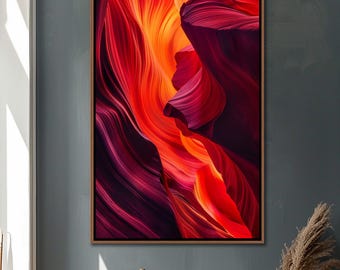 Abstract Framed Wall Art, Orange & Red Abstract Wall Decor, Abstract Modern Canvas Art, Minimalist Abstract Living Room Large Canvas Print