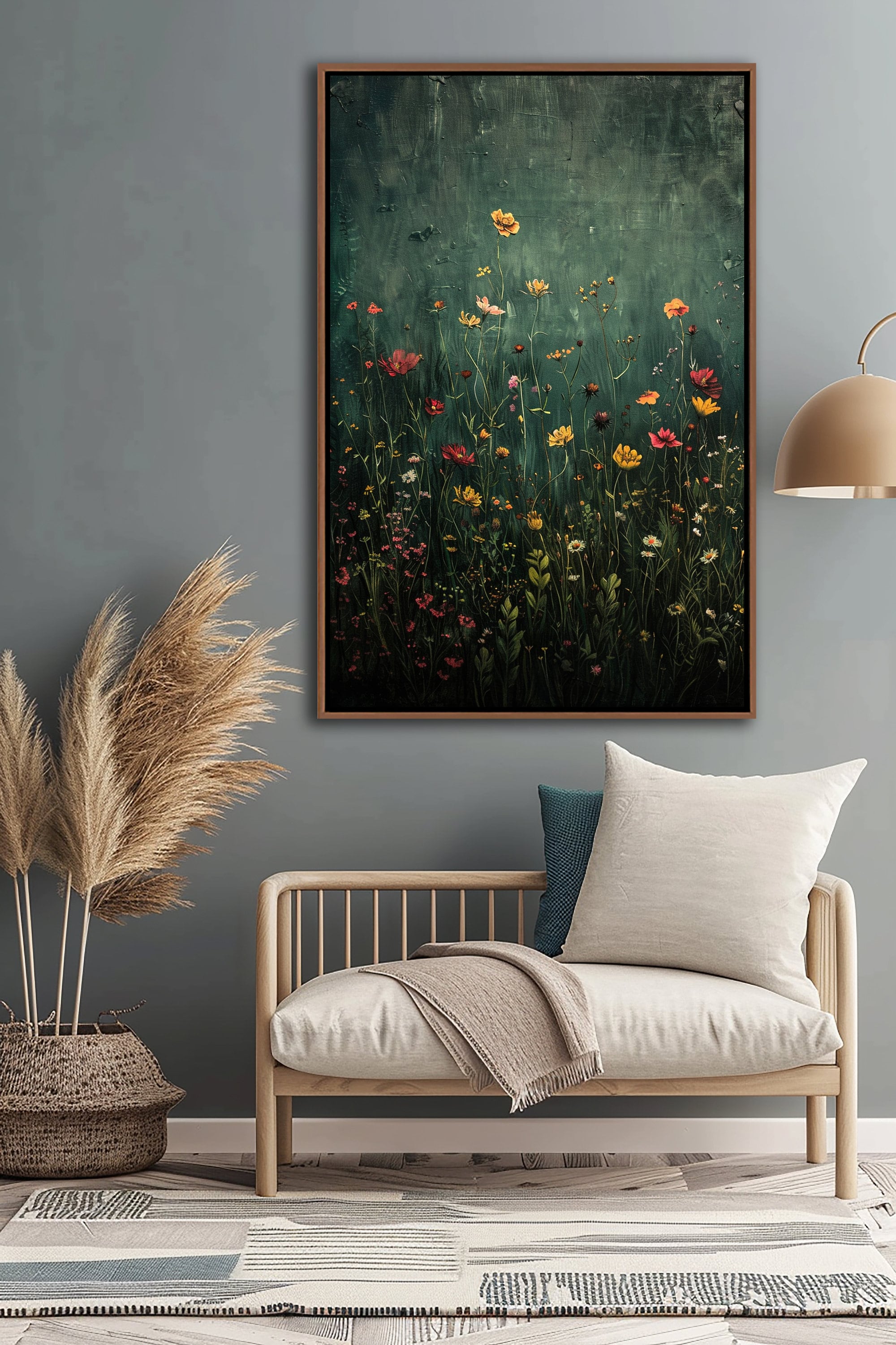 Wildflower Field Framed Wall Art, Vintage Botanical Landscape Sign, Floral Decor, Modern Farmhouse Canvas Art, Field Of Flowers Canvas Print