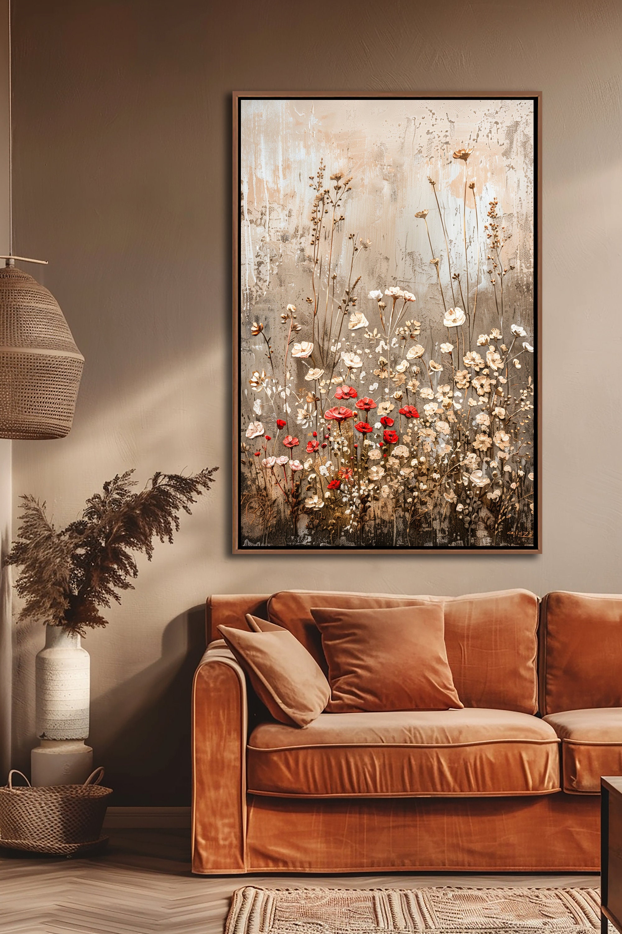 Abstract Wildflowers Field Wall Art, Vintage Floral Framed Canvas Art ...