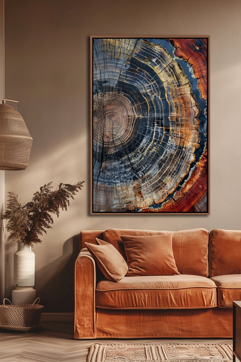 Tree Ring Framed Wall Art, Abstract Colorful Tree Ring Wall Decor