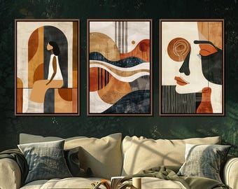 Abstract Human Portrait Framed Wall Art, Abstract Modern Set Of 3 Wall Decor, Minimalist Canvas Art, Modern Living Room Large Canvas Print