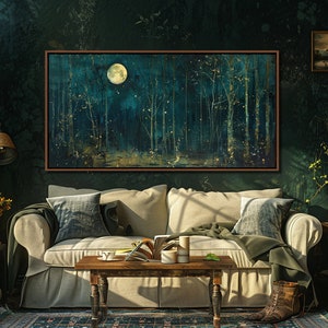 Moon & Stars Wall Art, Vintage Dark Forest Landscape Nature Decor ...
