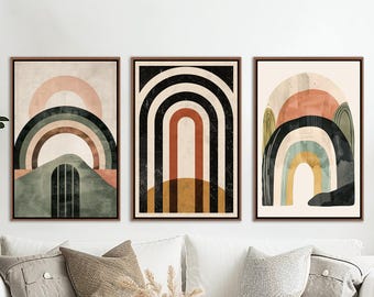 Abstract Set Of Three Wall Art, Modern Farmhouse Decor, Boho Living Room Canvas Art, Minimalist Home Canvas Decor, Geometric Canvas Print