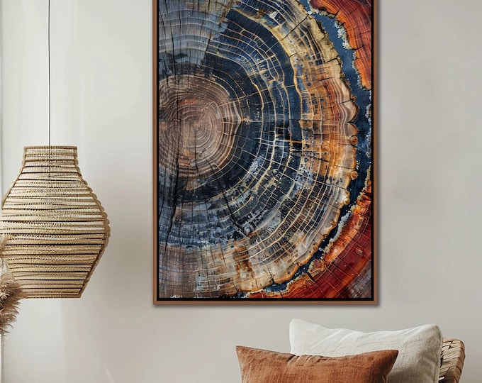 Tree Ring Framed Wall Art, Abstract Colorful Tree Ring Wall Decor, Minimalist Home Canvas Art, Modern Farmhouse Living Room Canvas Print