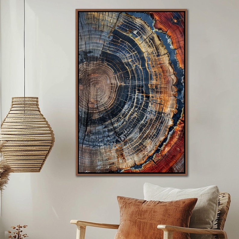 Tree Ring Framed Wall Art, Abstract Colorful Tree Ring Wall Decor