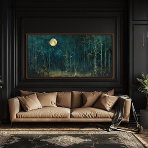 Moon & Stars Wall Art, Vintage Dark Forest Landscape Nature Decor ...