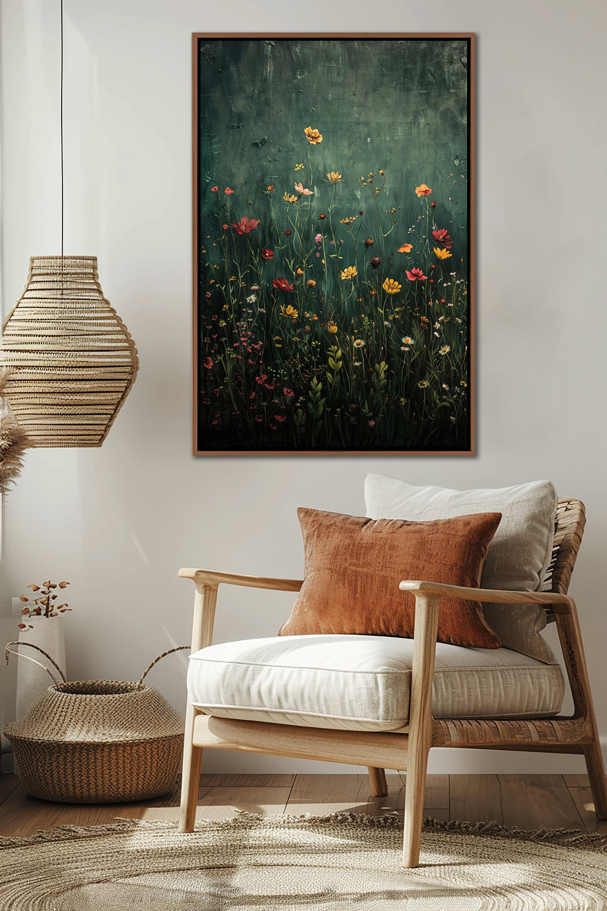 Wildflower Field Framed Wall Art, Vintage Botanical Landscape Sign, Floral Decor, Modern Farmhouse Canvas Art, Field Of Flowers Canvas Print