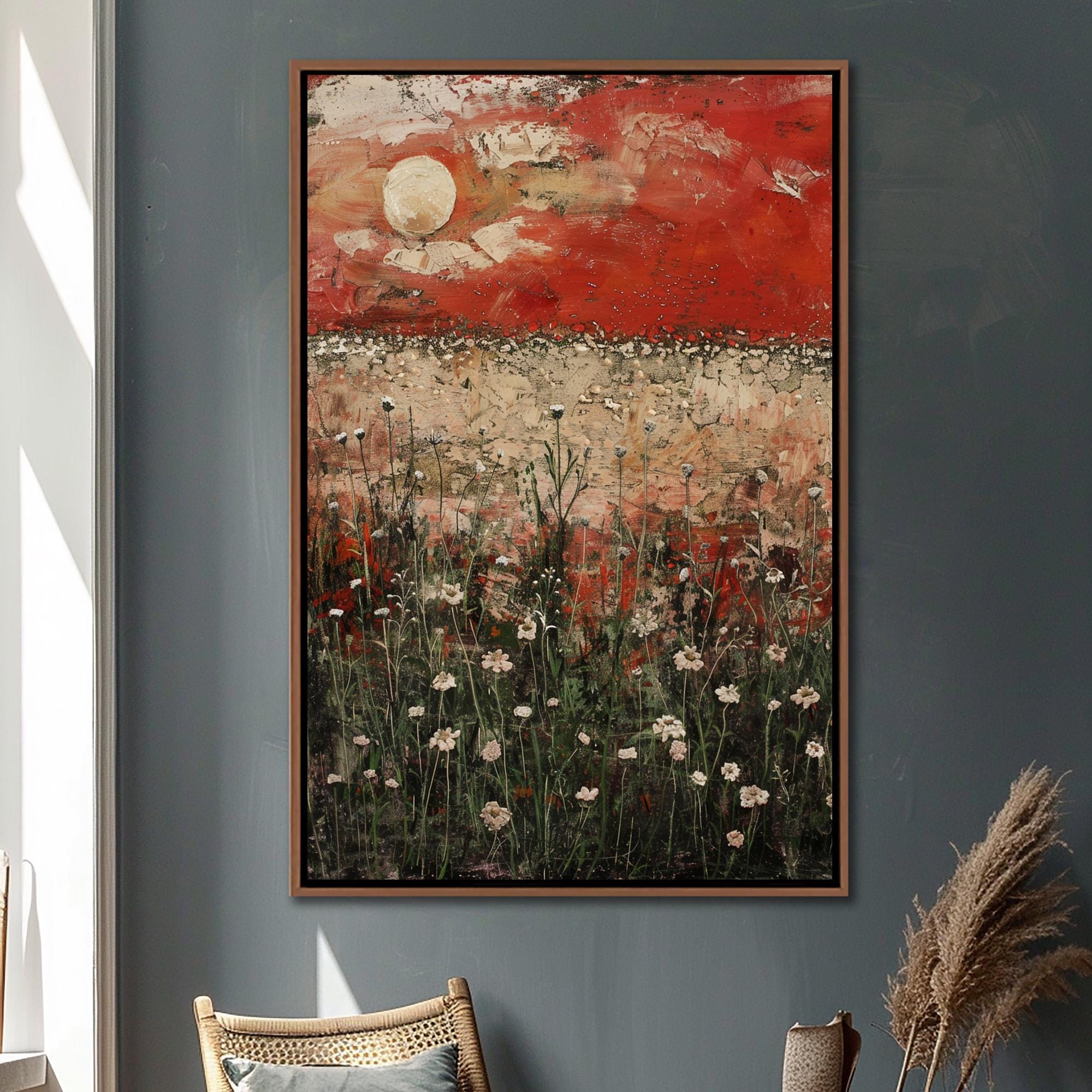 Spring Wildflowers Field Wall Art, Vintage Wall Decor, Gallery Flowers Canvas Art, Rustic Floral Canvas Decor, Botanical Large Canvas Print