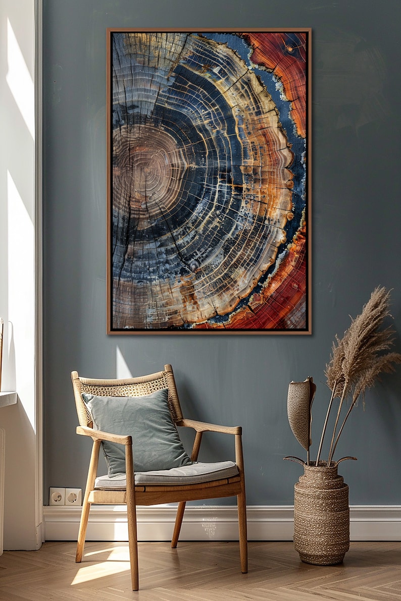 Tree Ring Framed Wall Art, Abstract Colorful Tree Ring Wall Decor