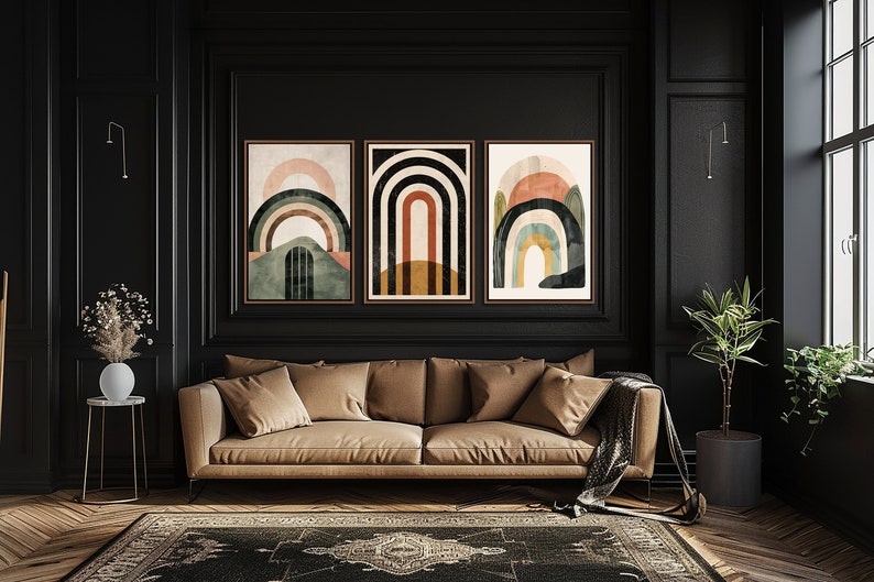 Abstract Set of Three Wall Art, Modern Farmhouse Decor, Boho Living ...