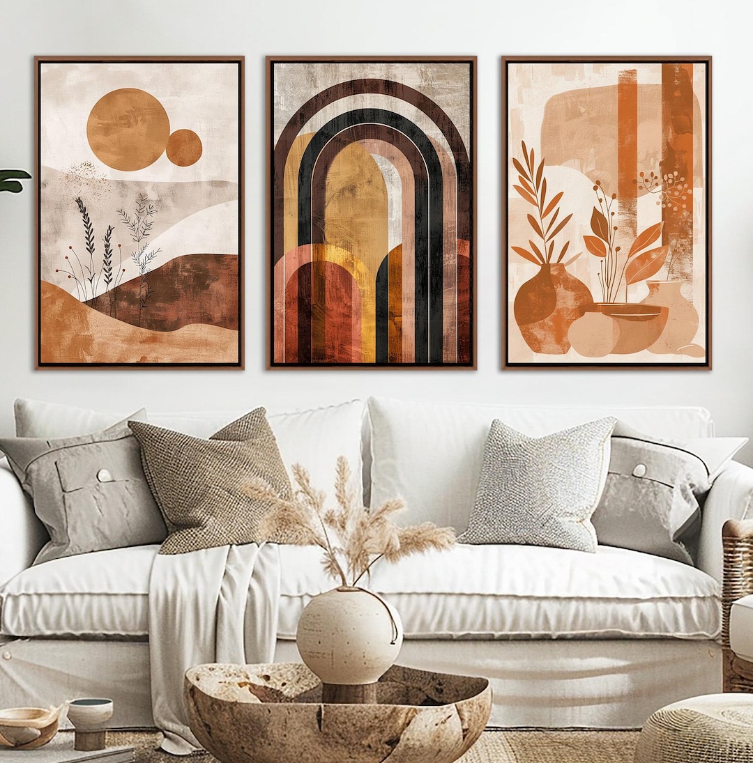 Earth Tone Abstract Wall Art, Rustic Landscape Farmhouse Set of 3 Wall ...