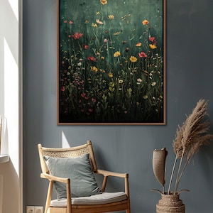 Wildflower Field Framed Wall Art, Vintage Botanical Landscape Sign ...