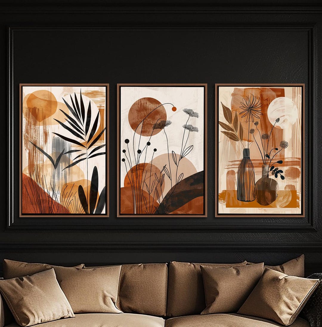 Abstract Floral Framed Wall Art, Boho Set of 3 Decor, Modern Living ...