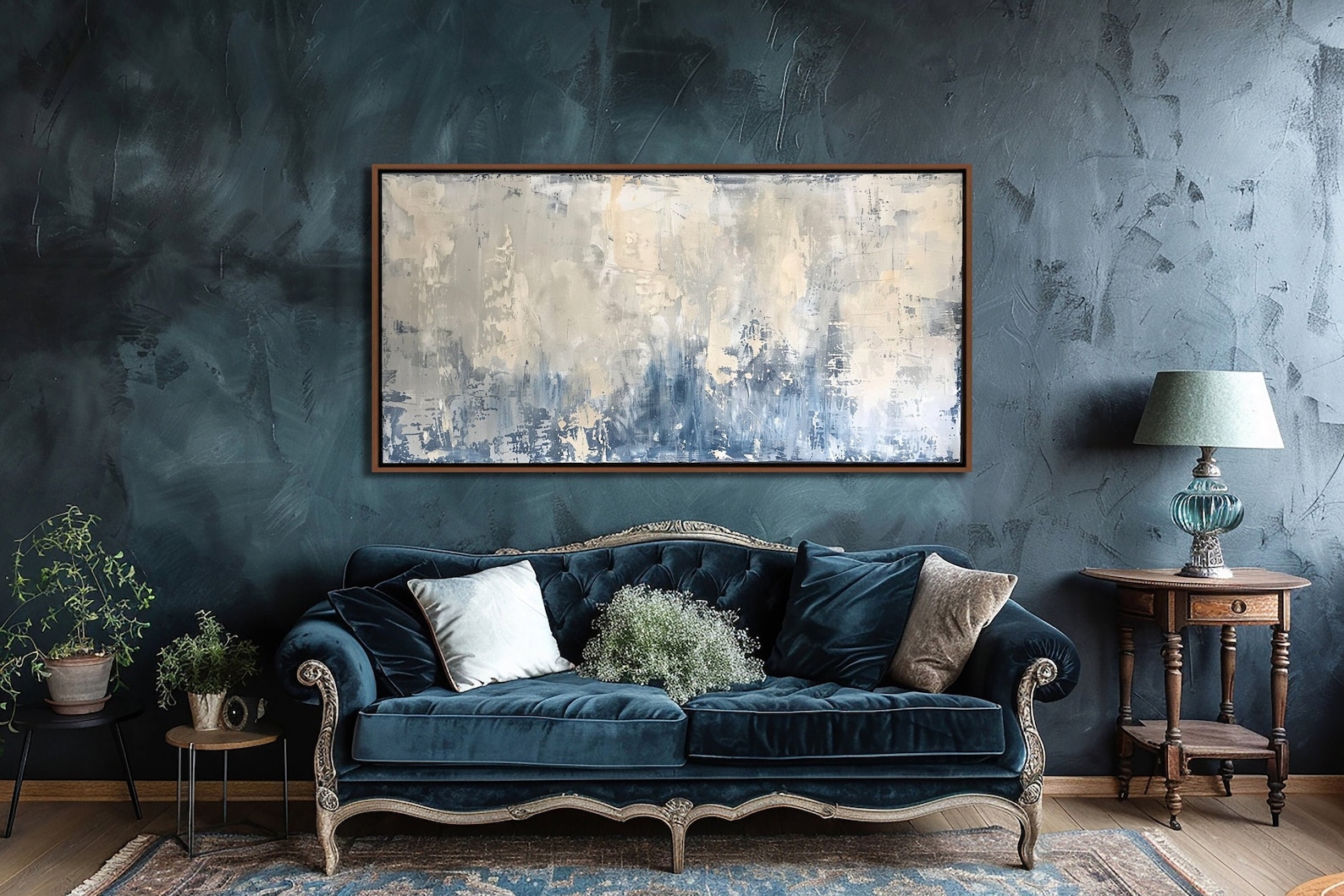 Abstract Blue Beige White Wall Art, Abstract Geometric Neutral Blue ...
