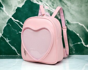 Heart Ita Backpack - With vinyl display window and Insert Pin Display, Cute Shoulder Bag, Anime Cosplay, Ita Purse, Gift for Her