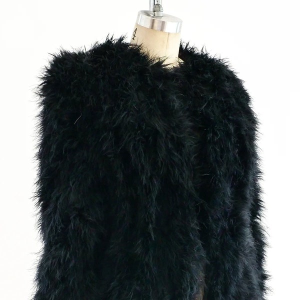 Kate Moss Topshop Marabou Feather Jacket Vintage Jet Black Soft  14