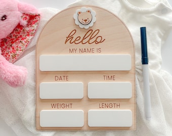 Dry Erase Baby Birth Stats, Photo Prop | Hello Baby Announcement with Lion Design | SVG Digital Files for Laser Machines