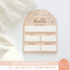 Dry Erase Baby Geburtsdaten, Photo Prop | Hello Baby Geburtsschild | SVG Digitale Dateien für Lasermaschinen