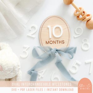 Cartes d'étape ovales pour bébé, accessoire photo | Marqueurs d'étapes interchangeables pour nouveau-nés | Fichiers SVG pour machine de découpe laser