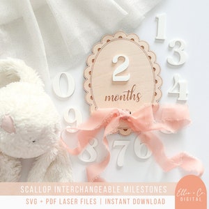 Cartes jalons bébé pétoncles, accessoire photo | Marqueurs d'étapes interchangeables pour nouveau-nés | Fichiers laser SVG pour machine de découpe laser