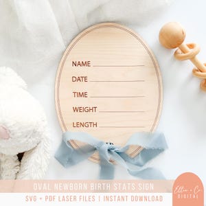 Oval Baby Birth Stats Sign, Photo Prop | Newborn Birth Reveal Sign | SVG Laser Files for Laser Cutting Machines