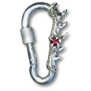 Spiky Carabiner Keychain: Red Crystal Detail - Goth Y2K Jewelry