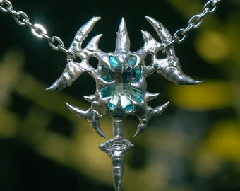 Spiky Blue Crystal Pendant Necklace, Cyber Goth Punk Jewelry