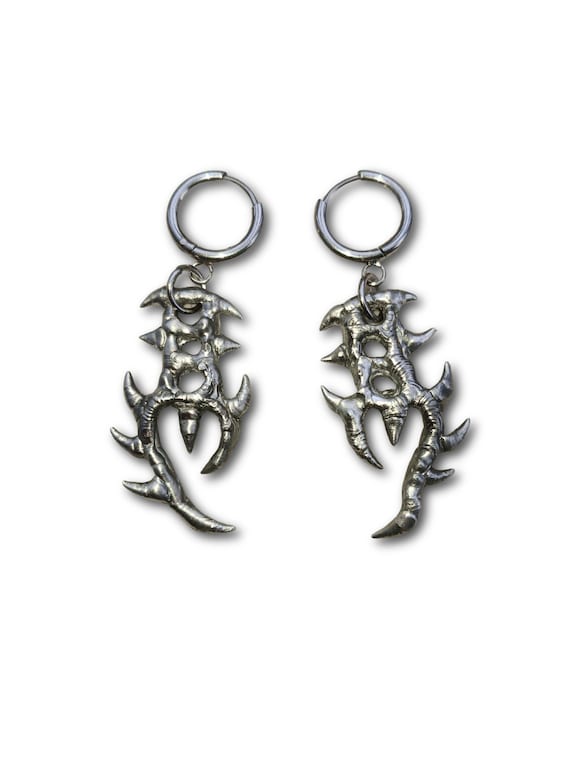 Abstract cybersigilism earrings with thorns, Edgy Grunge Cyber goth Jewelry